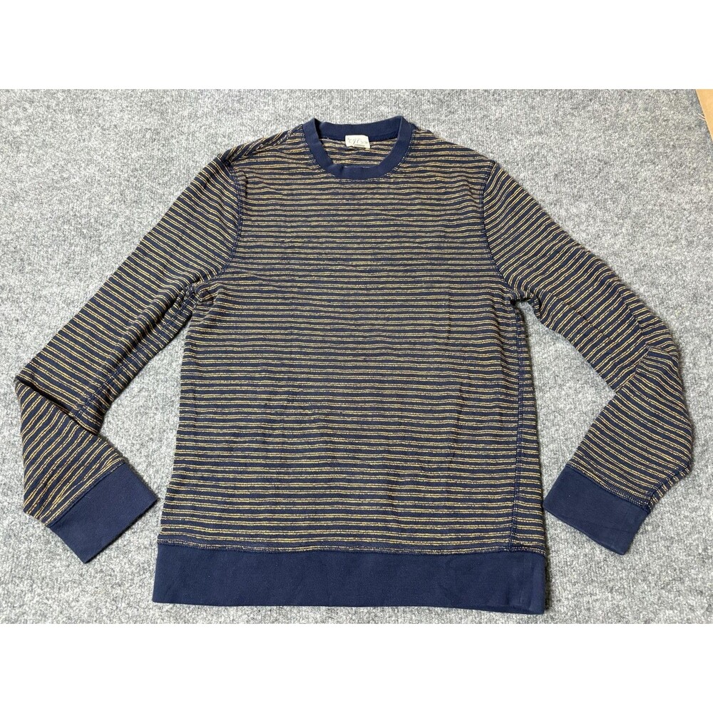 J.CREW Sweater Mens M Blue Gold Stripe Cotton Knit Crew Neck Long Sleeve Casual